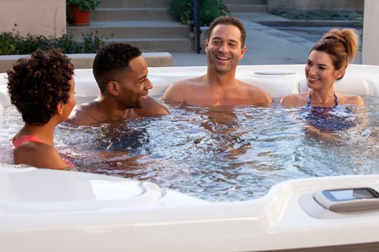 Friends enjoying a hot tub